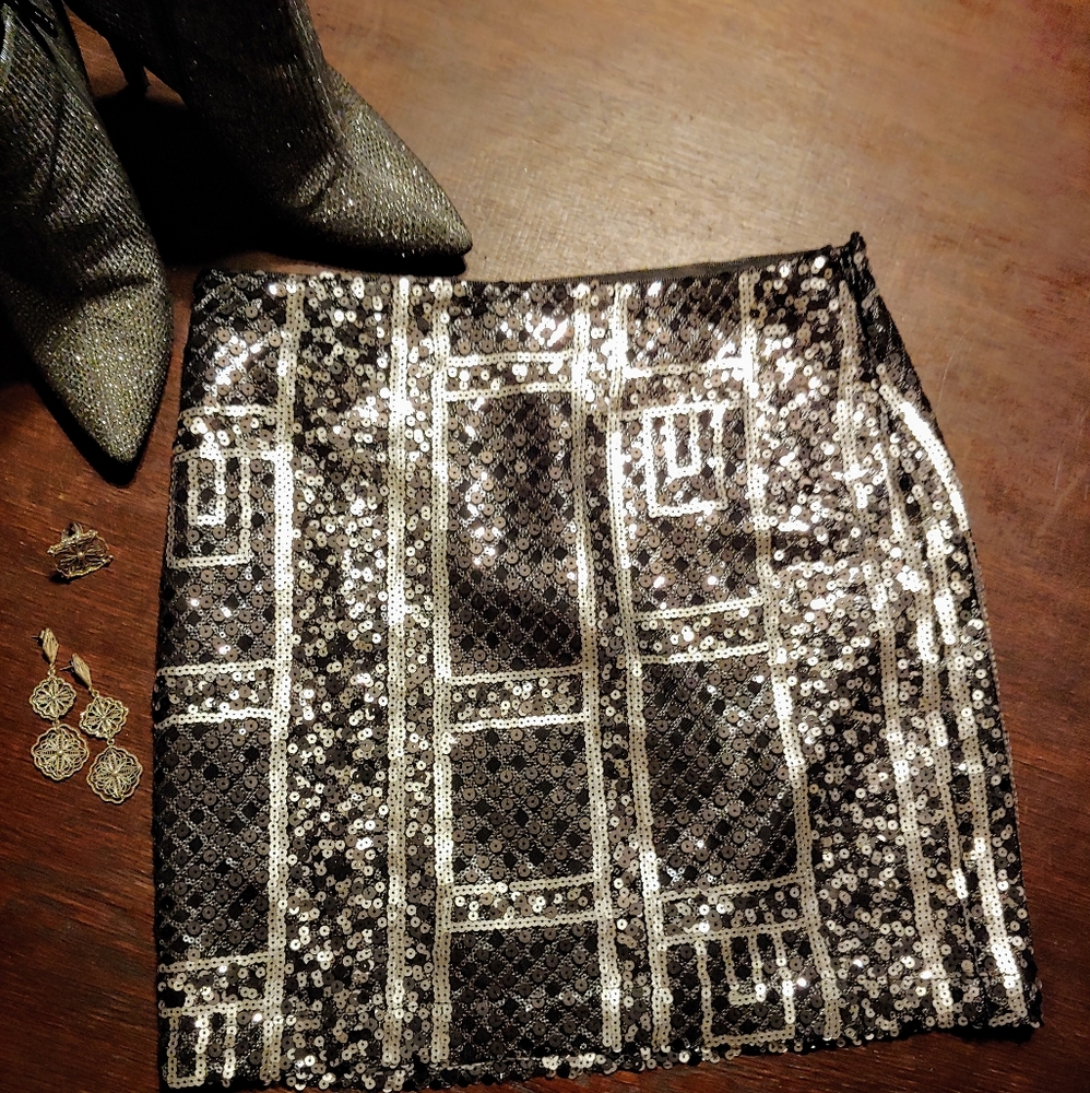 ABS Platinum Black and Silver Sequin Skirt